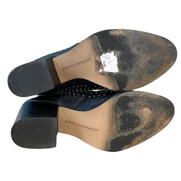 Rebecca Minkoff Sierra Studded Boots Size 7 Black Leather Heeled Bootie Edgy - Picture 11 of 13